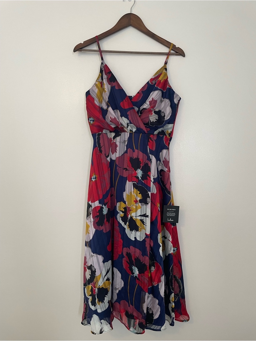 Lulu’s All About Love Royal Blue Flirty Gauzy Woven Floral Summer Midi Dress